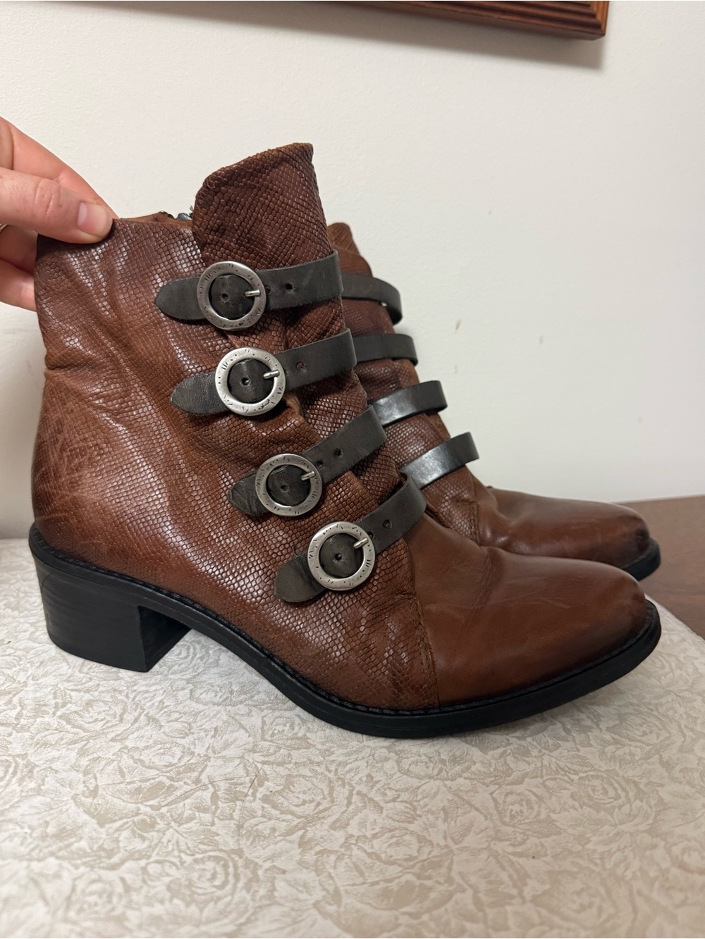 Miz Mooz Fawn Women's Ankle Boot Brown Leather with Buckles Size 9-9.5 Steampunk